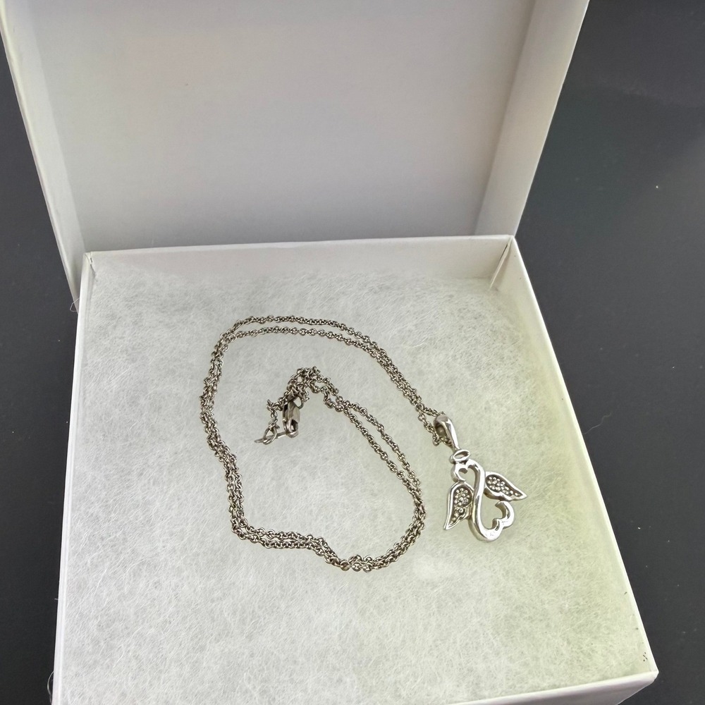 Jane Seymour Heart Angel 925 Sterling Silver Diamond Pendant Necklace JWBR